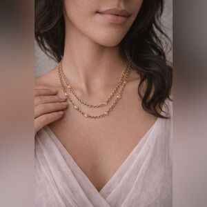 Vintage Monet Double Strand Chain Necklace w/ Peach Crystal Accents | 20”